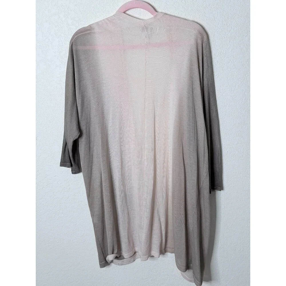 Chicos 3 Open Front Long Sweater Cardigan Size XL Beige Ombre‎ Lightweight Ramie